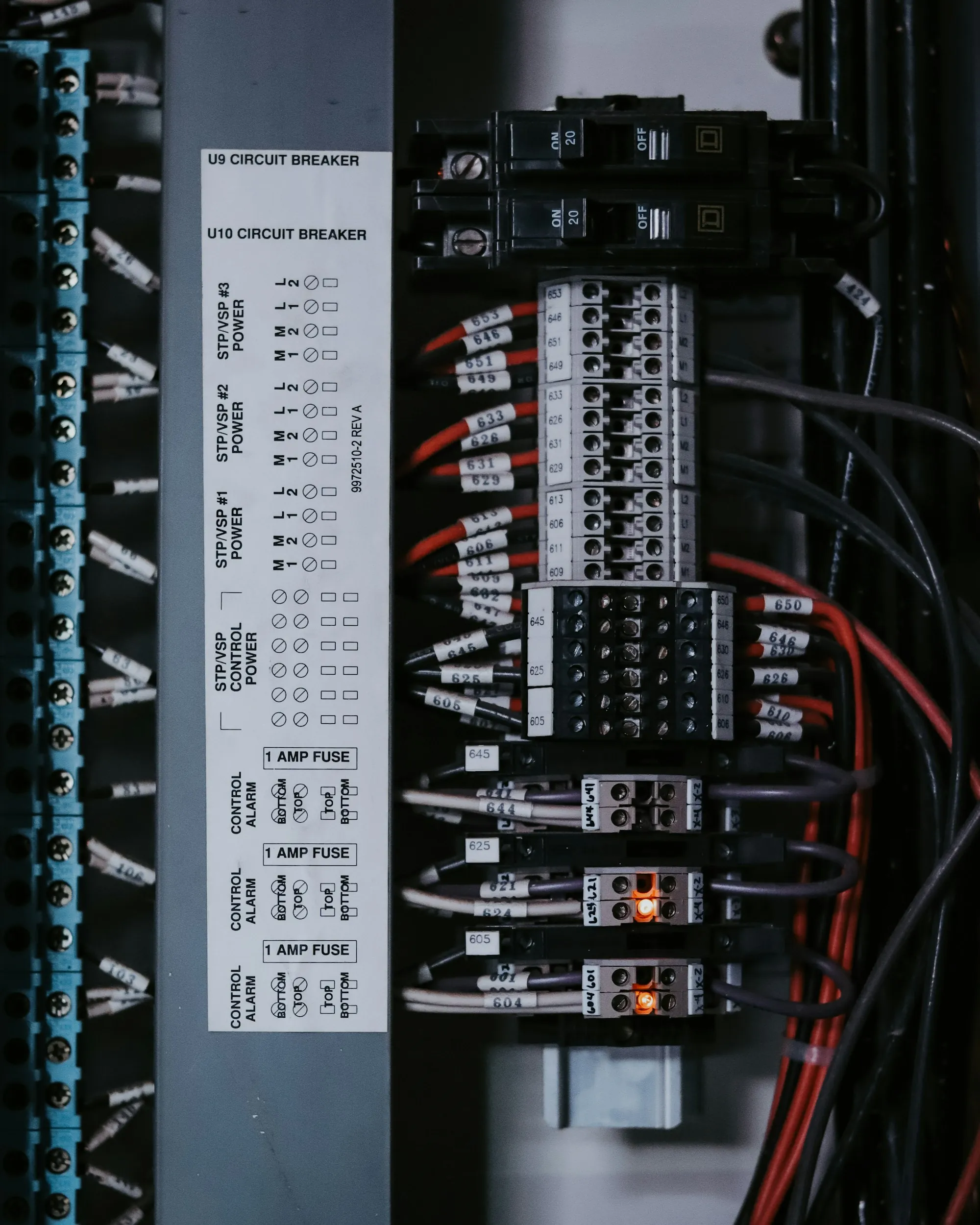 Labeled breakers in a residential electrical panel